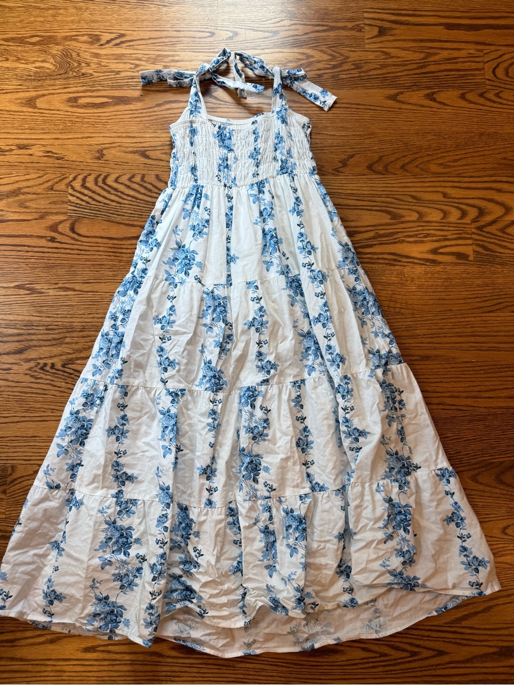 Aqua Women's White Dress with Blue Floral Pattern
